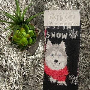 Women's Micro Velour Best in Snow Dog Socks 2 Pairs New